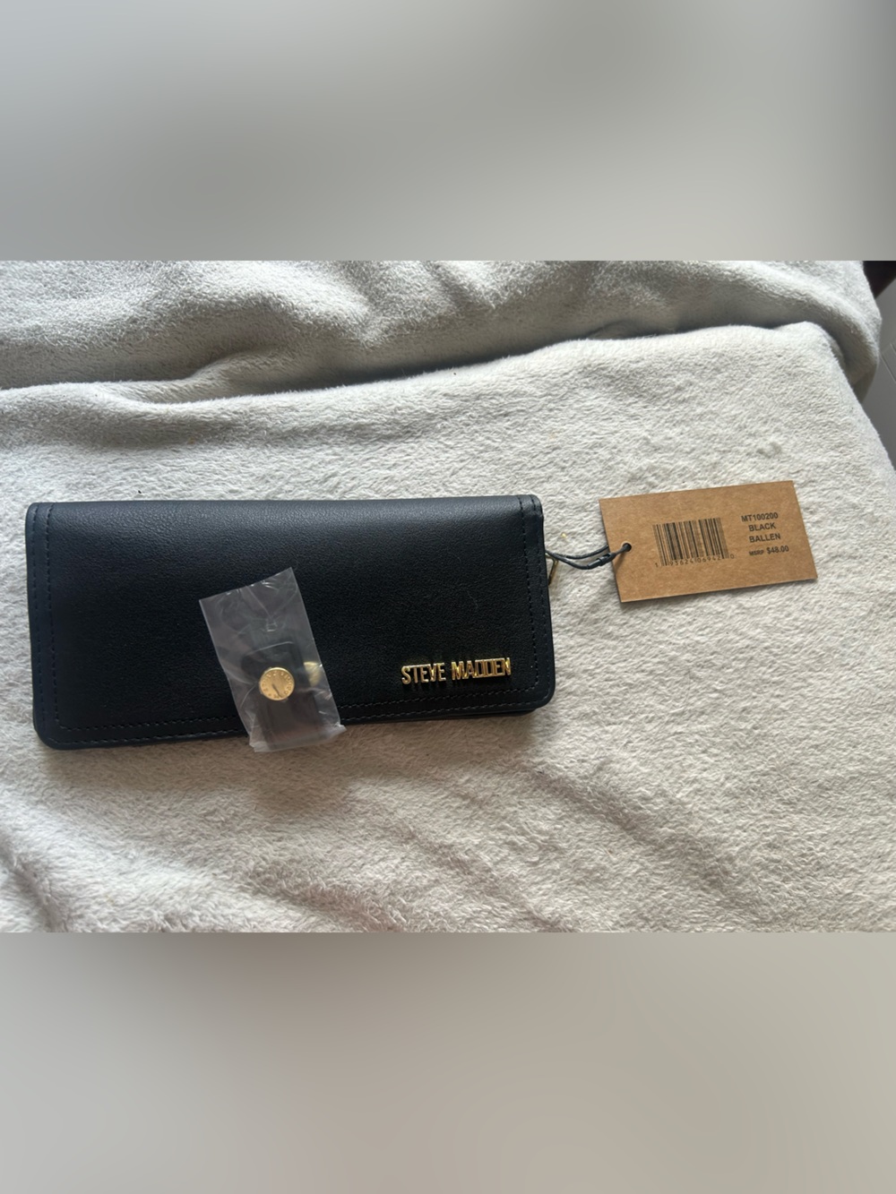 Steve Madden Black Leather Long Wallet with Gold Logo